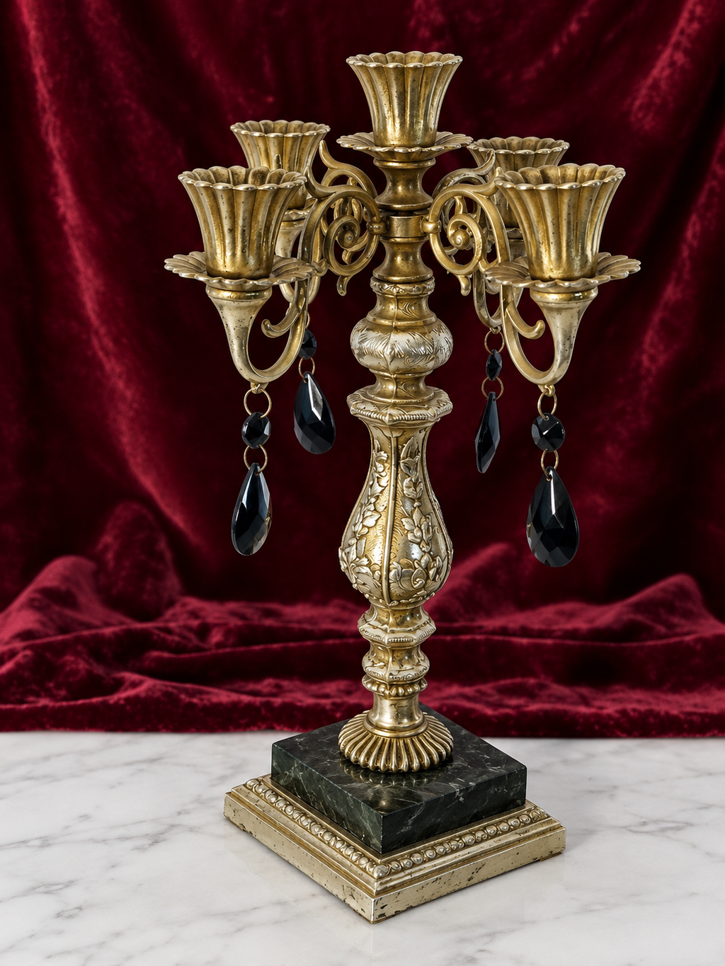 Vintage Dilly Mfg. Co. 4-Arm Candelabra With Rare Black Crystals