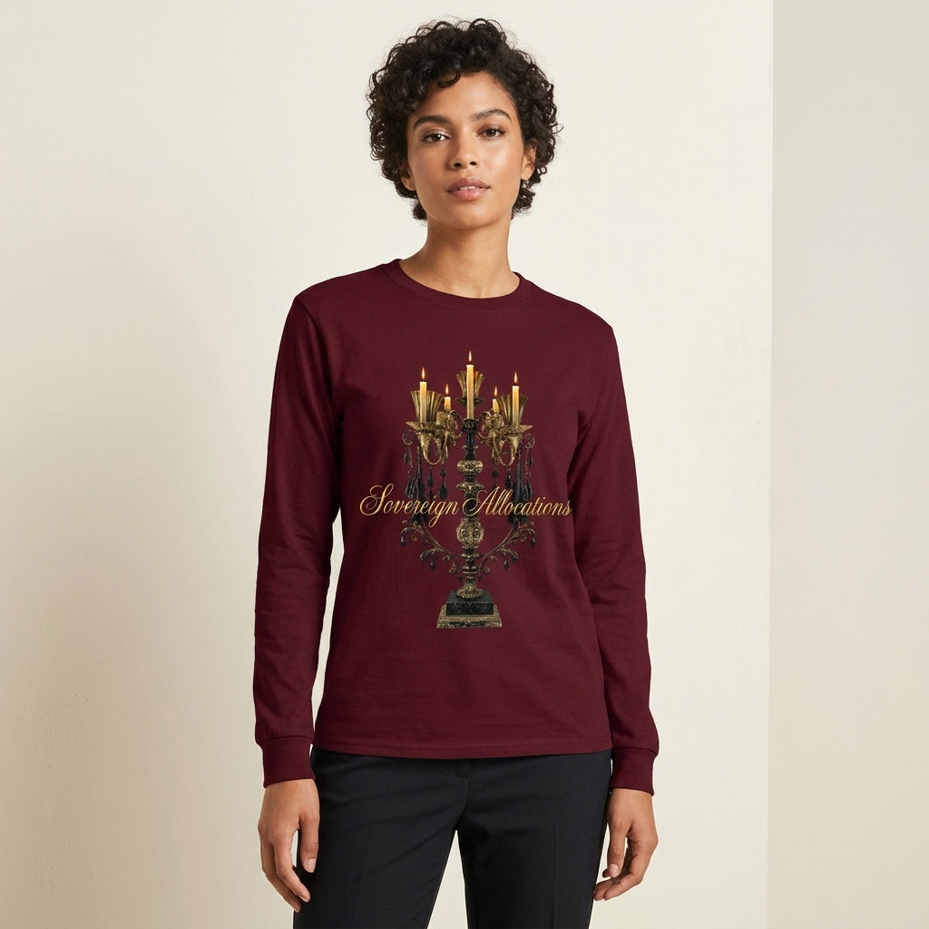Sovereign Allocations Long Sleeve Unisex T shirt In Gold and Wine Maroon.