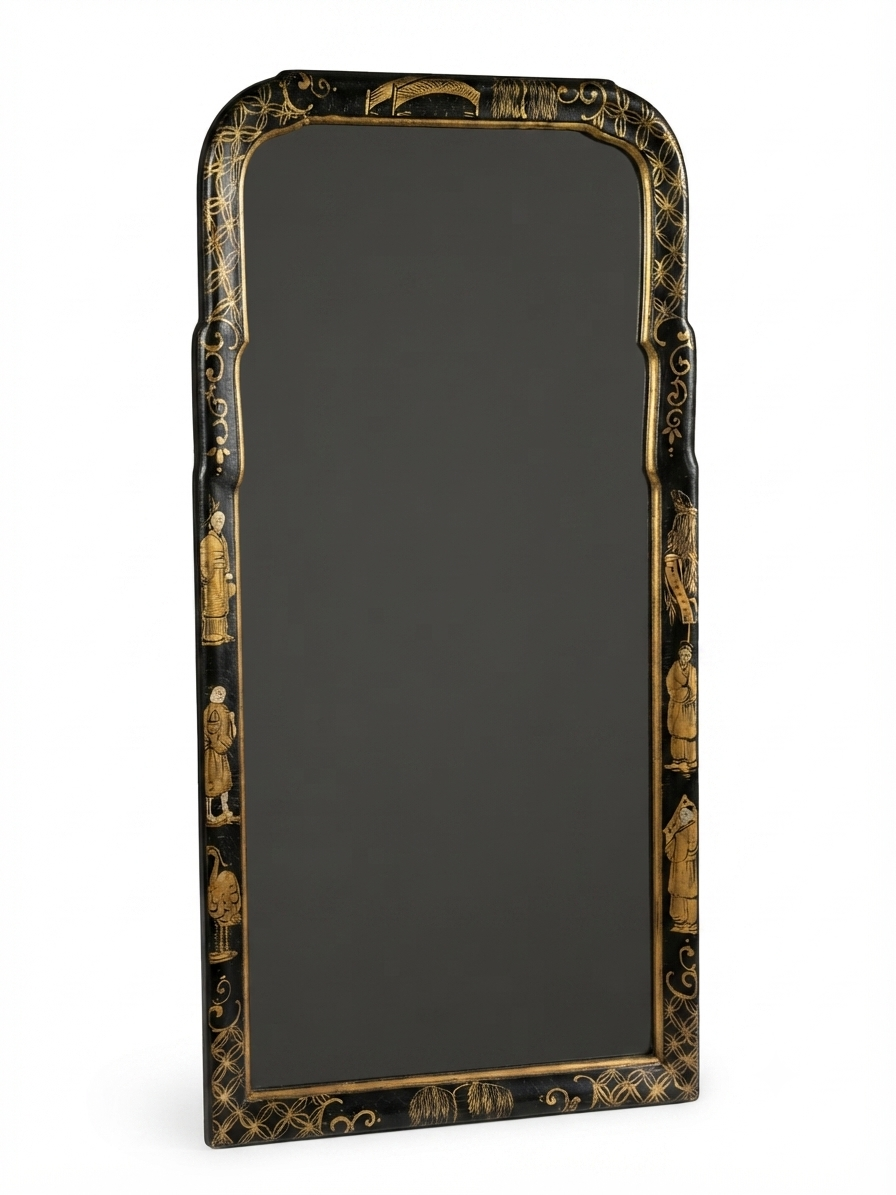 Vintage La Barge Chinoiserie Wall Mirror – Hand-Painted Black Lacquer & Gilt (Model 1682)