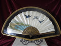 Vintage Framed Jinpra Swallow Hand Fan in Gilded Semi-Oval Shadow Box