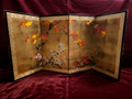 Vintage Japanese Hand-Painted Silk Four-Panel Folding Screen.
