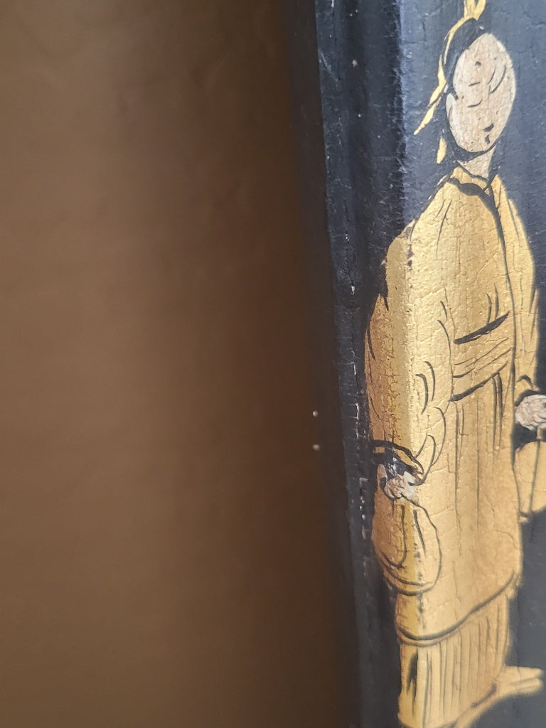 Vintage La Barge Chinoiserie Wall Mirror – Hand-Painted Black Lacquer & Gilt (Model 1682)