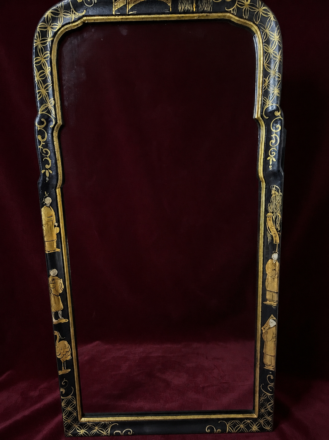 Vintage La Barge Chinoiserie Wall Mirror – Hand-Painted Black Lacquer & Gilt (Model 1682)