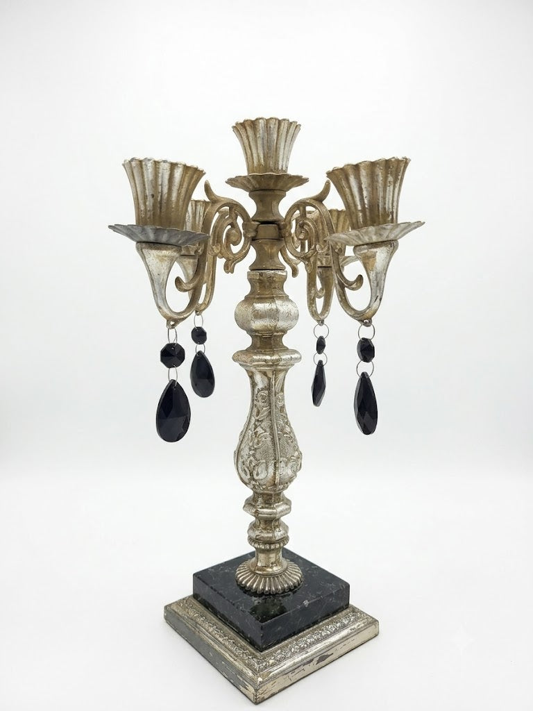 Vintage Dilly Mfg. Co. 4-Arm Candelabra With Rare Black Crystals
