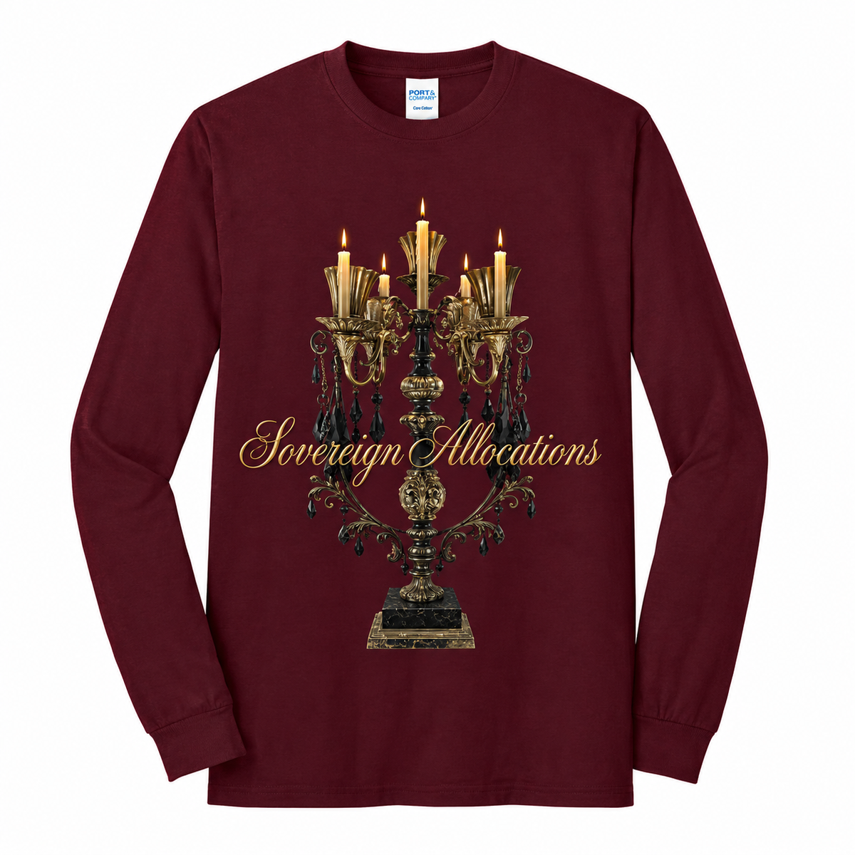 Sovereign Allocations Long Sleeve Unisex T shirt In Gold and Wine Maroon.
